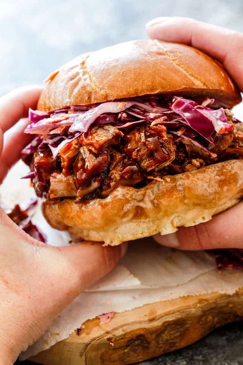 BEST BBQ Brisket Sandwiches (easy slow cooker) with customizable toppings Brisket Leftovers, Brisket Sandwiches, Crowd Food, Beef Brisket Sandwich, Bbq Beef Sandwiches, Brisket Burger, Slow Cooker Brisket, Sandwiches Recipes, Bbq Sandwich