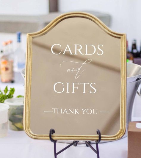 Cards and Gifts - Thank You Sign Decal | Wedding Sign | Decals for Sign | Custom Vinyl Decal Sticker for Mirrors by CakeWalkShoppe on Etsy Small Mirror Wedding Signs, Mirror Decal Wedding, Wedding Sign Ideas, Rustic Barn Wedding Decorations, Cards Sign Wedding, Bar Signage, Wedding Mirror, Thank You Sign, Barn Wedding Decorations