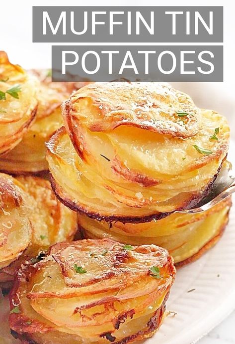 Cheesy Mini Potato Gratin Stacks (muffin Tin), Muffin Tin Scalloped Potatoes, Mini Scalloped Potatoes, Cheesy Bacon Potato Stacks, Individual Scalloped Potatoes, Scalloped Potatoes In Muffin Tin, Sliced Potatoes In Muffin Tin, Vegetable Stacks, Potato Stacks Muffin Tins