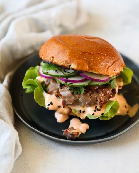 Tuna Burgers Thai Style — FEED THE SWIMMERS Cottage Cheese Fruit, Asian Chili Sauce, Thai Flavors, Quick Pickles, Tuna Burgers, The Swimmers, Tuna Steak, Fresh Tuna, Avoid Processed Foods