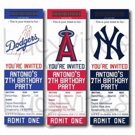 Baseball Invitation Template Free Beautiful Baseball Ticket Stub Digital Invitation Any Team by Baseball Ticket Invitation, Dodgers Party, Ticket Invitation Template, Baseball Party Invitations, Baseball Birthday Party Invitations, Baseball Tickets, Ticket Template Free, Baseball Birthday Invitations, Baseball Invitations