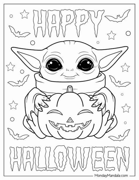 500 Halloween Coloring Pages (Free PDF Printables) Yoda Coloring Page Free Printable, Grogu Coloring Pages, Free Halloween Printables Coloring Pages, Free Halloween Coloring Pages Printables, Baby Yoda Coloring Page, Grogu Drawing, Halloween Pictures To Color, Printable Halloween Images, Werewolf Coloring Pages