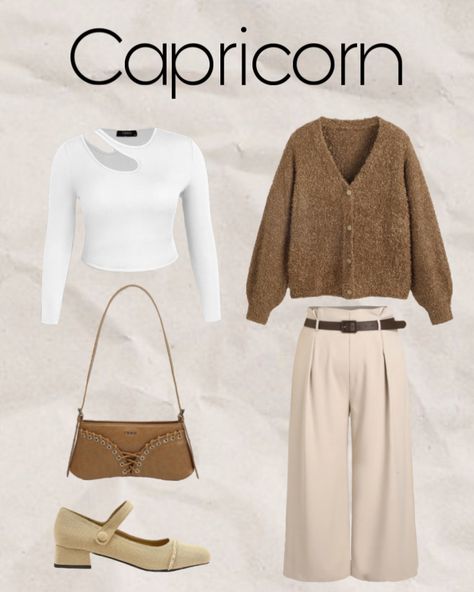 Inspo Capricorn outfit ♑️ Capricorn Fashion Outfits, Capricorn Wardrobe, Capricorn Venus Outfits, Capricorn Aesthetic Outfit, Capricorn Outfits Aesthetic, Capricorn Outfits, Cap Rising, Capricorn Fashion, Moon Outfits