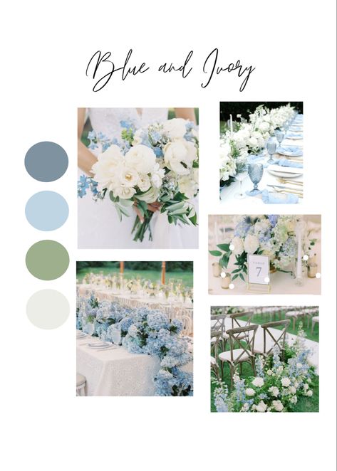 Frosty Blue Wedding Theme, Light Blue Greenery Wedding, Blue Green Flowers Aesthetic, Blue And Gold Spring Wedding, Blue Cream Wedding Theme, Dusty Blue Wedding Colour Palettes, Light And Airy Wedding Color Schemes, Dusty Blue And Sea Glass Wedding, Dusty Blue Wedding Pallet