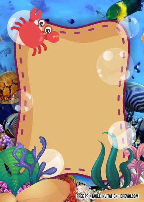 Under The Sea Template, Under The Sea Birthday Invitations, Under The Sea Poster, Sea Birthday Invitations, Printable Under The Sea, Beach Theme Classroom, Ocean Theme Crafts, Fishing Birthday Party, Under The Sea Birthday