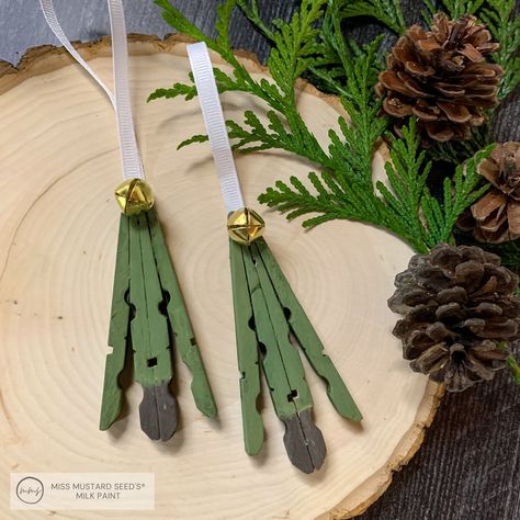 5 Ways to Make Christmas Ornaments Using Clothespins — Miss Mustard Seed's Milk Paint Clothpin Crafts Christmas, Clothes Pin Christmas Tree, Crafts With Clothes Pins, Clothespin Christmas Ornaments, Clothesline Crafts, Clothespins Crafts, Woodworking Christmas, Clothes Pin Ornaments, Clothespin Ornament