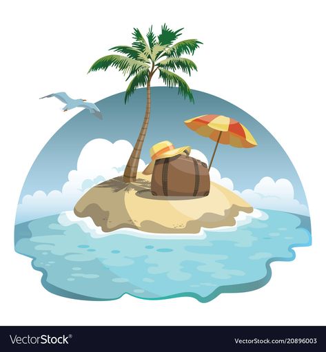 Knight Moodboard, Beach Illustration Anime, Luggage Illustration, Vacation Cartoon, Island Cartoon, Island Cartoon Background, Cartoon Island, Sea Adventure Illustration, Sea Cartoon Background