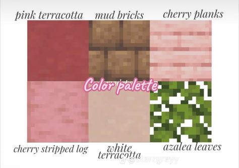 Cherry Wood Palette Minecraft, Minecraft Cherry Palette, Minecraft Brick Palette, Cherry Blossom Minecraft Pallet, Minecraft Color Palette, Block Pallets, Minecraft Brick, Minecraft Fountain, Minecraft Roof