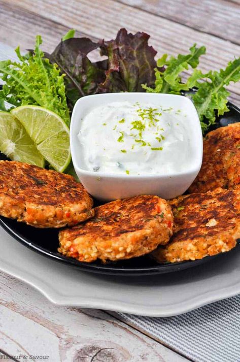 Gluten-free Baked Salmon Patties - Flavour and Savour Salmon Patties Recipe Easy, Balsamic Salmon Recipes, Sauce For Salmon Patties, Salmon Ideas, Baked Salmon Patties, Salmon Meal Prep, Lemon Butter Salmon, Salmon Cakes Recipe, Sauce For Salmon