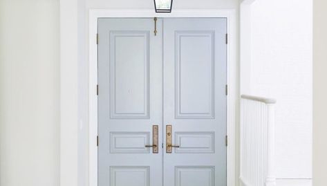 The Painted Interior Front Door Painted Interior Front Door, Interior Front Door Color, Dark Blue Grey Paint, Blue Painted Door, Light Blue Grey Paint, Blue Interior Doors, Interior Door Color, Gray Interior Doors, Interior Front Door