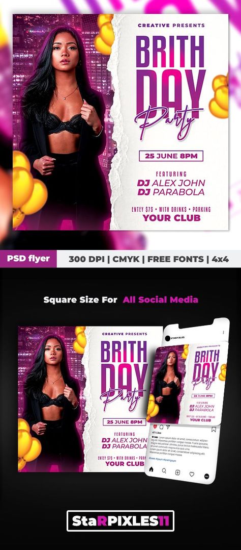 Birthday Flyer Design Templates Psd, Creative Birthday Flyer Design Ideas, Birthday Flyer Design Templates Free, Birthday Flyer Ideas, Birthday Party Poster Design, Birthday Flyer Design Templates, Birthday Party Flyer Design, Birthday Flyer Design Ideas, Birthday Invitation Card Design