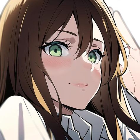 Animes Brown Hair Girl Pfp, Anime Pfp Brown Hair Green Eyes, Brown Hair Green Eyes Anime Female, Green Eyes Pfp Anime, Anime Girlboss Pfp Cute Brown Hair, Brunette Anime Female, Anime Brunette Pfp, Anime Oc Brown Hair, Girl With Green Eyes And Brown Hair