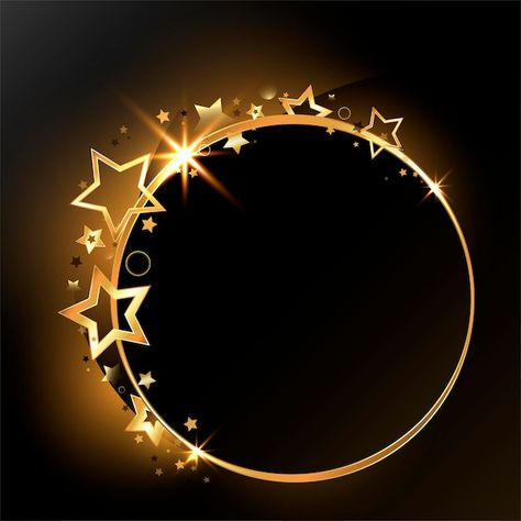 Vector golden round frame with shiny gol... | Premium Vector #Freepik #vector #star-frame #glitter-star #golden-star #glitter-circle Golden Round Frame, Stars On Black Background, Circle Frames Clipart, Birthday Card With Photo, Gold And Black Background, Logo Design Set, Circle Logo Design, Photo To Art, Frame Logo