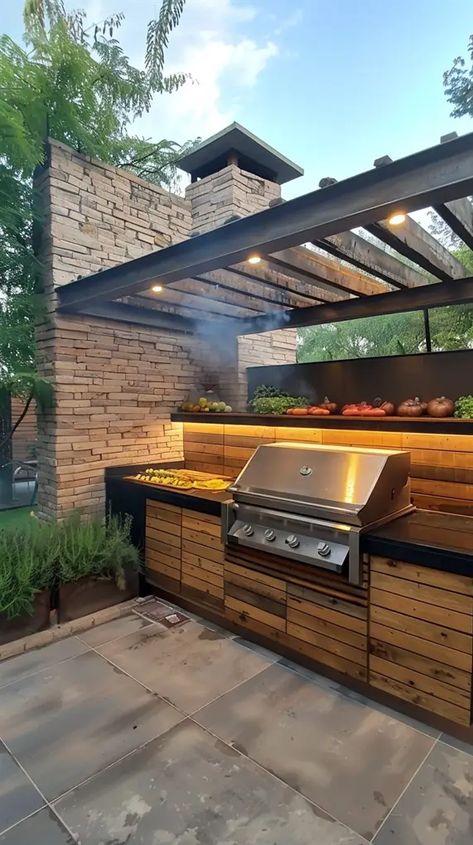 56 Outdoor Grill Stations Ideas for Every Style - DecorWithEva Bbq Area Ideas Outdoor Uk, Outside Kitchens Bbq, Bbq Pergola Ideas Grill Area, Barbecue Outdoor Design, Outside Bbq Area Ideas, Patio Grilling Area, Patio Grill Station, Grill Stations, Backyard Grilling Area