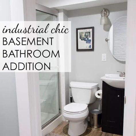 A bathroom addition alone is a big project, but adding one to a basement comes with a lot more to take into consideration. Industrial Basement Bathroom, Basement Full Bathroom Ideas, Small Basement Bathroom, Industrial Basement, Bathroom Addition, Basement Bathroom, Unfinished Basement, Half Bathroom, Garage House