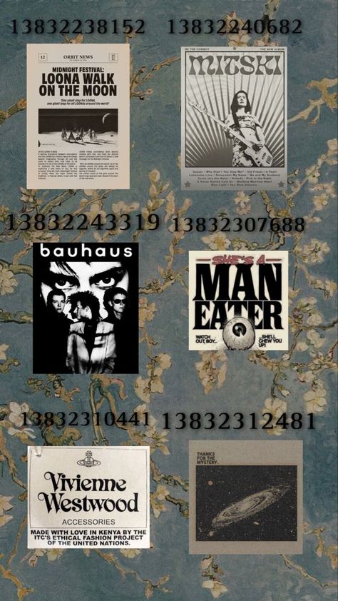 Bloxburg Bedroom Ideas Grunge, Mitski Bloxburg Decals, Emo Bedroom Bloxburg, Berry Ave Grunge Codes, Bloxburg Decal Codes Album Covers, Grunge Bloxburg Codes, Bloxburg Goth Bedroom, Bloxburg Decals Codes Grunge, Bloxburg Emo House