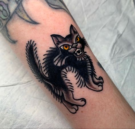 Traditional Tattoo Gap Fillers, Ace Tattoo, Traditional Tattoo Inspiration, Black Cat Tattoos, Elbow Tattoos, Tattoo Now, Chest Piece Tattoos, Creepy Tattoos, Traditional Tattoo Design