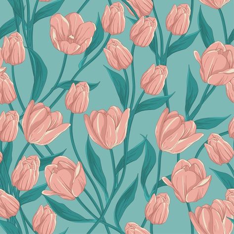 Tulip floral seamless pattern | Premium Vector #Freepik #vector #background Tulip Pattern Design, Tulip Vector, Tulip Background, Abstract Seamless Patterns, Bottle Paint, Wallpaper Background Design, Tulip Pattern, Floral Textile, Orange Tulips