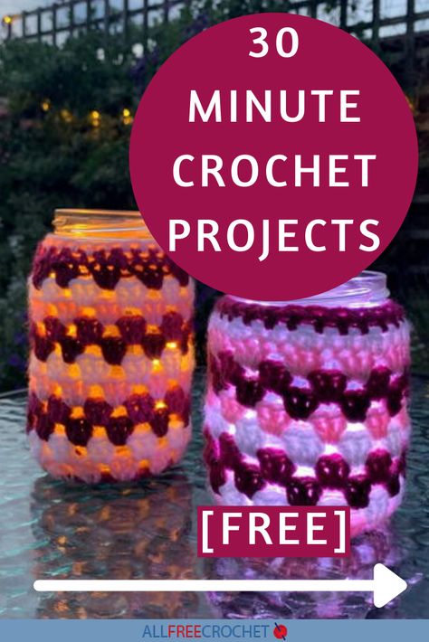 20 Fun 30 Minute Crochet Projects: Wish you had the time to crochet? Look no further than this collection of 30 minute crochet projects that'll have you stitching in no time! 30 Minutes Crochet Projects, Crochet 30 Minutes, 5 Minute Crochet Projects, Things To Crochet In 10 Minutes, 30 Minute Crochet Projects, 30 Minute Crochet, Crochet Room Decor, Crochet Projects Easy, Crochet Room