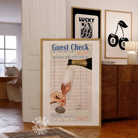 Trendy Wall Art Prints, Guest Check Print, Guest Check, Cart Decor, Bar Cart Decor, Preppy Aesthetic, Printable Poster, Trendy Wall Art, House Goals