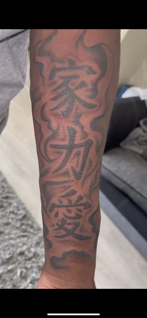 Starter Sleeve Tattoo For Men, Japanese Letters Tattoo Men, Filler Tattoo Ideas Gap Men Arm, Japanese Symbol Forearm Tattoo, Chinese Letter Tattoos On Arm Black Women, Chinese Arm Tattoo, Chinese Writing Tattoos Men, Kanji Forearm Tattoo, Chinese Letter Tattoos On Arm