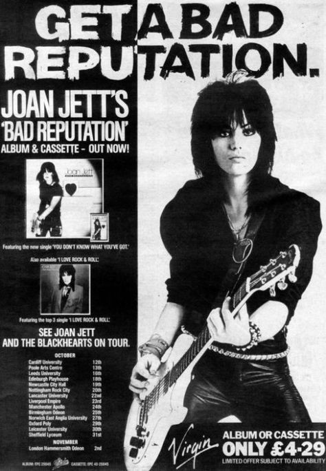 Joan Jett ad, 1982 Pop Punk Music, Sandy West, Dani California, Joan Jett The Runaways, Photowall Ideas, Posters To Print, Punk Poster, The Runaways, Iconic Album Covers