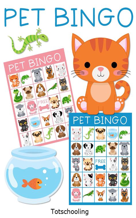 FREE printable BINGO game for preschool kids to have fun while learning about pets. Perfect for a pet theme or Dr. Seuss theme! Preschool Pets Unit, Preschool Pet Activities, Game For Preschool, Bingo Games For Kids, Bingo For Kids, Pets Preschool Theme, Creative Curriculum, Theme Activity, Tot School