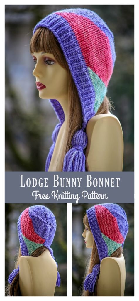 Lodge Bunny Bonnet Free Knitting Pattern Knit Bunny Hat Pattern, Hat With Ears Knitting Pattern, Knit Bear Hat Pattern Free, Knitted Bonnet Pattern Free, Earflap Hat Knitting Pattern, Knit Bonnet Pattern Free, Crochet Hats Free Pattern Ladies Winter, Winter Hat Knitting Pattern, Knit Bonnet Pattern