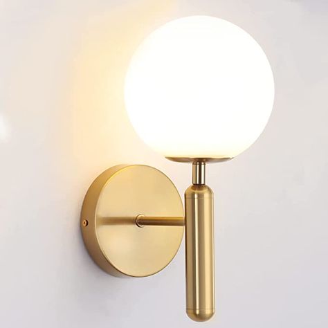 femusytt Modern Gold Wall Sconce Hardwired E12 Base Luxury Globe Glass Shade Bedside Wall Light Fixtures Brushed Brass led Wall Mounted Lamps for Bedroom Living Room Hallway… - - Amazon.com Bedside Lights Wall Mounted, Gold Wall Lamps Bedroom, Gold Wall Mounted Lights, Ikea Wall Lights, Gold Bedside Wall Lamp, Gold Wall Mounted Lamp, Bedside Wall Light, Bedside Sconces, Brass Globe Wall Light