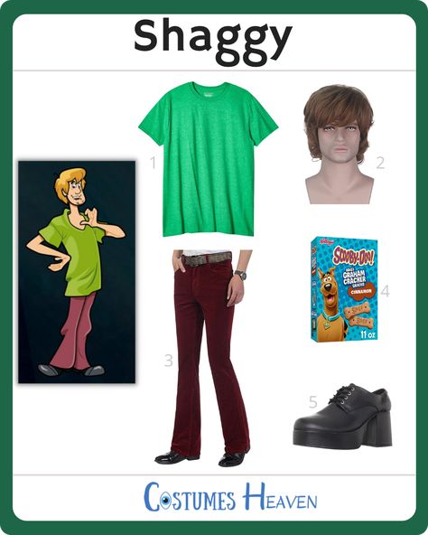 Shaggy Costume Men, Shaggy Scooby Doo Costume, Shaggy Cosplay, Scooby Doo Cosplay, Shaggy Costume, Short Brown Wig, Blonde Shag, Scooby Doo Costumes, Shaggy Scooby Doo