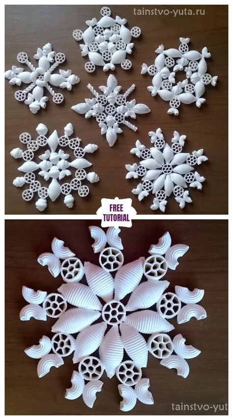 DIY Pasta Snowflake Ornament for Christmas - Easy Tutorial Christmas Snowflakes Crafts, Macaroni Crafts, Angel Tutorial, Diy Christmas Fireplace, Diy Pasta, Diy Christmas Snowflakes, Christmas Snowflakes Decorations, Christmas Easy, Snowflake Craft