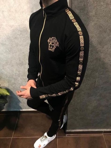 Versace Tracksuit, Mens Tracksuit Set, Tracksuits For Men, Designer Tracksuits, Mens Fashion Sweaters, Indian Men Fashion, Tracksuit Men, Men Fashion Casual Shirts, Track Suit Men