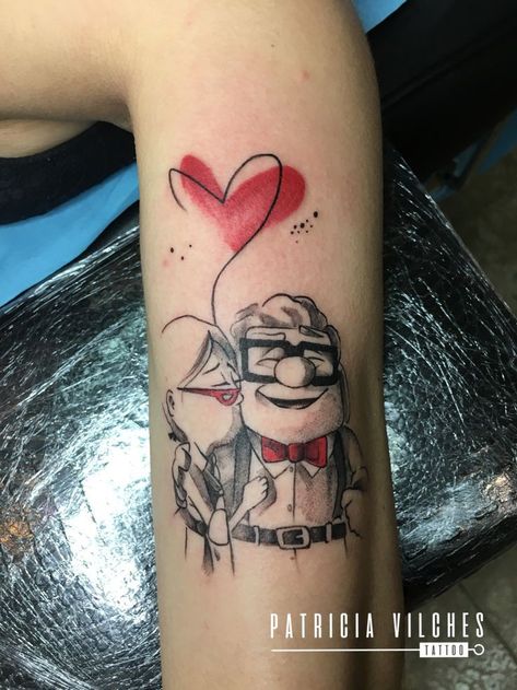 Up Carl Y Ellie, Grandparents Tattoo, Couple Tat, Marvel Tattoos, Trash Polka, Up Tattoos, Feather Tattoos, Tattoo Life, Sister Tattoos