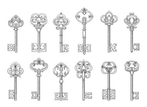 Vintage keys line vector icons by vectortatu on @creativemarket Vintage Key Tattoos, Antique Key Tattoos, Key Tattoo Designs, Key Drawings, Key Tattoos, Key Tattoo, Sketch Icon, Old Key, Antique Keys