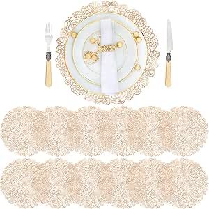 Lawei 12 Pack Round Pressed Vinyl Placemats, Non-Slip Washable Metallic Table Mats, Gold Hollow Wedding Accent Centerpiece Placemat for Dining Table Kitchen Decor, 14 Inch Center Piece For Dining Table, Rose Gold Centerpiece, Metallic Table, Rose Gold Table, Decorative Placemats, Vinyl Placemats, Bridal Tea Party, Dining Table Kitchen, Bridal Tea