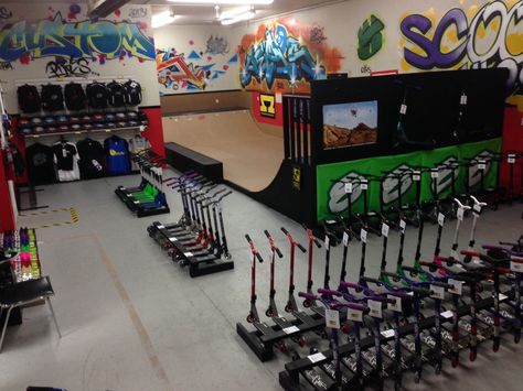 Scooter Alley Pro Shop Inc. Scooter Garage, Bmx Scooter, Scooter Store, Store Pics, Scooter Ramps, Scooter Shop, Pro Scooter, Pro Scooters, Store Image