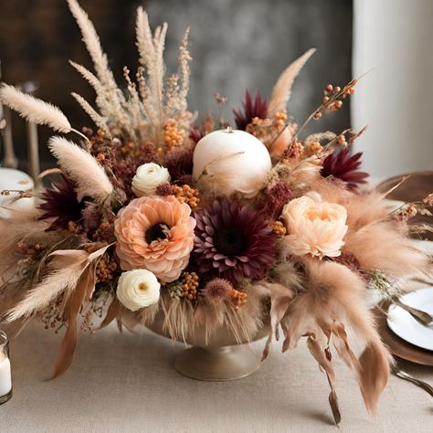 Thanksgiving Flower Arrangment "BOHO Chic" Flower Centerpiece Arrangem – Found Florist Farm, LLC Thanksgiving Flowers Centerpieces, Thanksgiving Floral Centerpieces, Thanksgiving Colors, Thanksgiving Floral Arrangements, Boho Centerpiece, Thanksgiving Floral, Thanksgiving Flowers, Traditional Thanksgiving, Fall Table Centerpieces