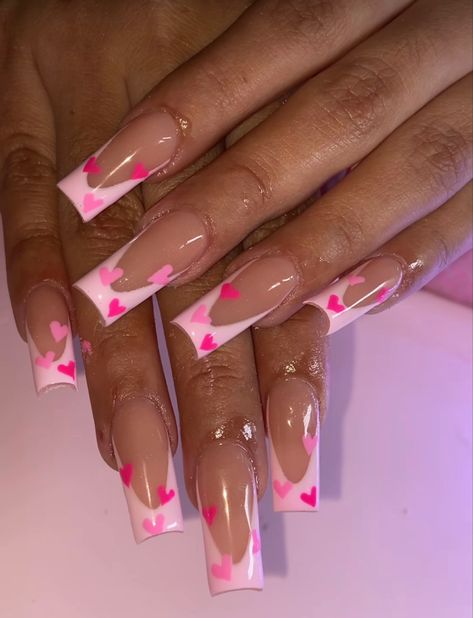 Valentines Nail Inspo Coffin, Simple Nails Acrylic Valentines, Valentines Nail Set Pink, Pink Red Valentines Day Nails, Valentine Nails Medium Length, Medium Nails Valentines Day, Valentines Nails Acrylic Medium, Short Medium Valentines Nails, Valentine Nail Inspo Short