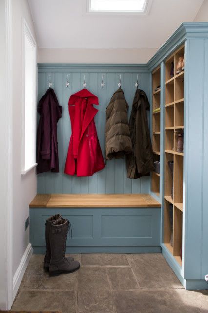 Blue Boot Room, Utility Pantry, Boot Room Storage, Traditional Entrance, Mud Bench, Coat Cupboard, Mudroom Entry, Boot Room Utility, Traditional Laundry Room