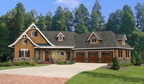 Rustic Home Plan Front of Home - 056D-0118 | House Plans and More Car House, Rustic House Plans, Mountain House Plans, Craftsman Style House Plans, Tudor House, Layout Architecture, Best House Plans, Mountain House, House Architecture Design