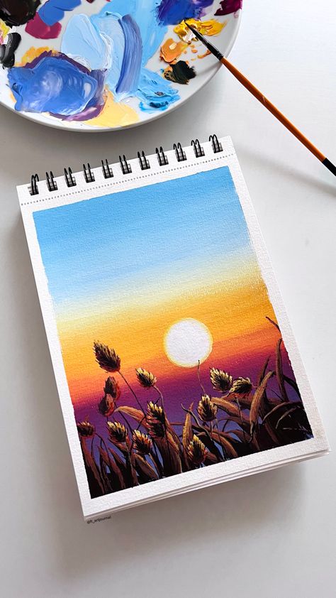 Gouache Sunset, Guache Art, Watercolor Drops, Journal Colorful, Apple Drawing, Sunset Landscape Art, Drawing Topics, Art Apple, Colorful Sunset