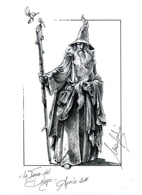 Merlin The Wizard Tattoo, Evil Wizard Tattoo, Merlin Tattoo Ideas, Lord Of The Rings Drawings, Gandalf Drawing, Wizard Sketch, Merlin Tattoo, Gandalf Tattoo, Wizard Drawings