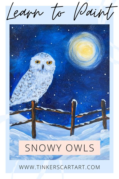 What's your favorite thing to paint? This snowy owl class is a favorite. I hope you like it and love painting in acrylics as much as I do. I'll show you step by step how to get started. Owl Acrylic Painting Tutorial, How To Draw A Snowy Owl, How To Paint An Owl Step By Step, Snowy Owl Art Projects For Kids, Christmas Owl Painting, Easy Owl Painting, Snowy Owl Painting, Thing To Paint, Acrylic Birds