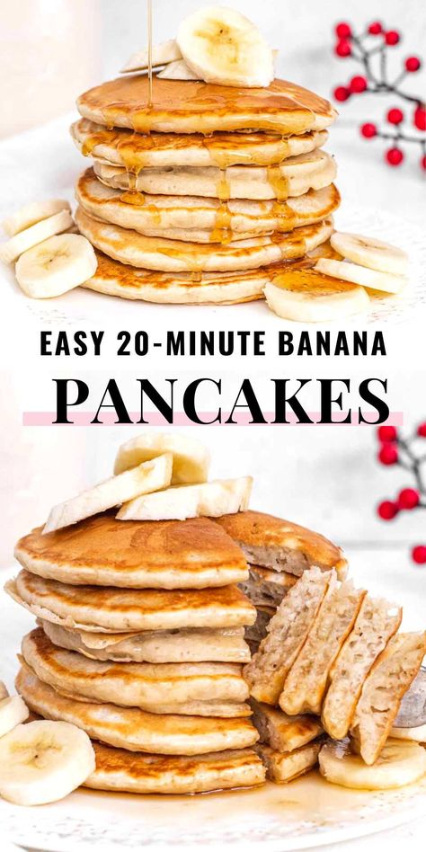 Banana pancakes are soft, fluffy, and with a delicious banana flavor. They are an easy and wonderful weekend breakfast recipe. Make them with simple ingredients in about 20 minutes, they are without eggs, and you can easily make them dairy-free with your favorite non-dairy milk. Banana Pancakes Recipe No Egg, Banana Pancake Without Egg, No Egg Banana Recipes, Banana Pancakes No Milk, Egg Free Banana Pancakes, Pancakes Without Eggs And Milk, Healthy Breakfast No Eggs, Banana Pancakes No Egg, Dairy Free Banana Pancakes