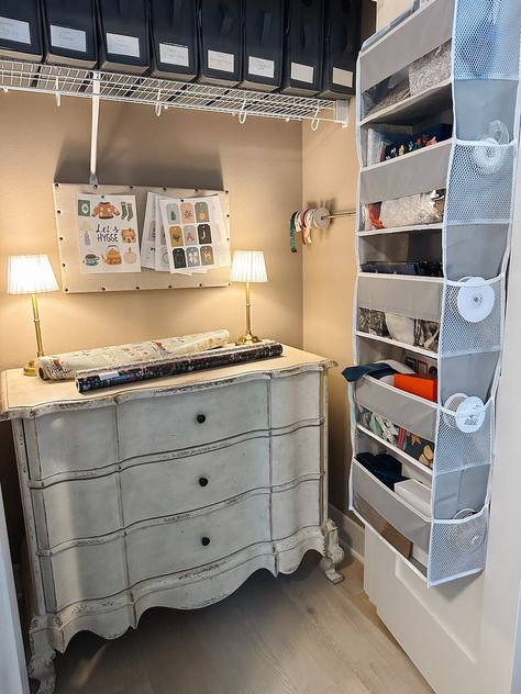 My Quick & Easy Organized Gift Wrapping Closet - The Inspired Room Wrapping Closet Organization, Gift Wrapping Closet, Wrapping Closet, Gift Wrap Organization, Organization Gifts, Door Organizer, Holiday Ribbon, Closet Cabinets, Room Closet