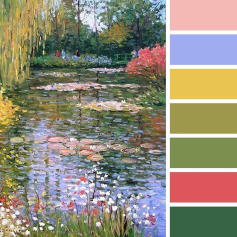 Famous Paintings Color Palette, Pond Color Palette, Impressionism Color Palette, Monet Color Palette, Vintage Colour Palette, Wardrobe Bed, Color Mixing Chart, Monet Art, France Colors