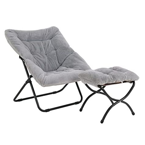 Tiita Saucer Chair with Ottoman, Soft Faux Fur Oversized Folding Accent Chair,Lounge Lazy Chair, Metal Frame Moon Chair for Bedroom, Living Room, Dorm Rooms, Garden and Courtyard Faux Fur Chair, Dorm Chair, Saucer Chair, Dorm Chairs, Metal Frame Chair, Fur Chair, Lazy Chair, Chair For Bedroom, Moon Chair