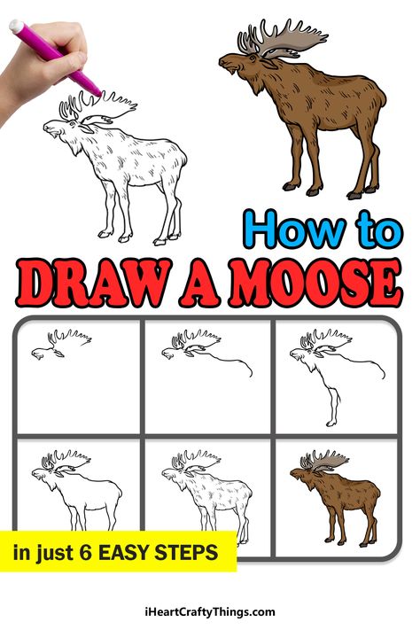 How To Draw A Moose Step By Step, How To Draw A Moose, Elk Drawing Easy, Moose Drawing Sketch, Deer Antlers Drawing, Drawing Ideas Landscape, Simple Elk Drawing, Antler Drawing, Antlers Drawing