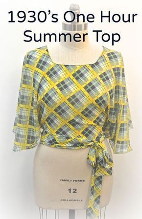 1930's vintage Summer top, blouse, shirt. Free sewing pattern with template and tutorial. Diy sewing project. Projek Menjahit, Mode Tips, Sew Ins, Trendy Sewing, Beginner Sewing Projects Easy, Leftover Fabric, Short Hairstyle, Couture Vintage, Sewing Projects For Beginners