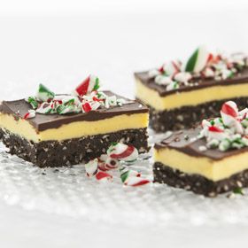 Candy Cane Nanaimo Bars, a recipe from ATCO Blue Flame Kitchen's Holiday Collection 2013 cookbook. Nanaimo Bar, Nanaimo Bar Recipe, Nanaimo Bars, Cookies Bars, Ganache Recipe, Coconut Custard, Custard Filling, Make Ahead Meals, Unsweetened Cocoa